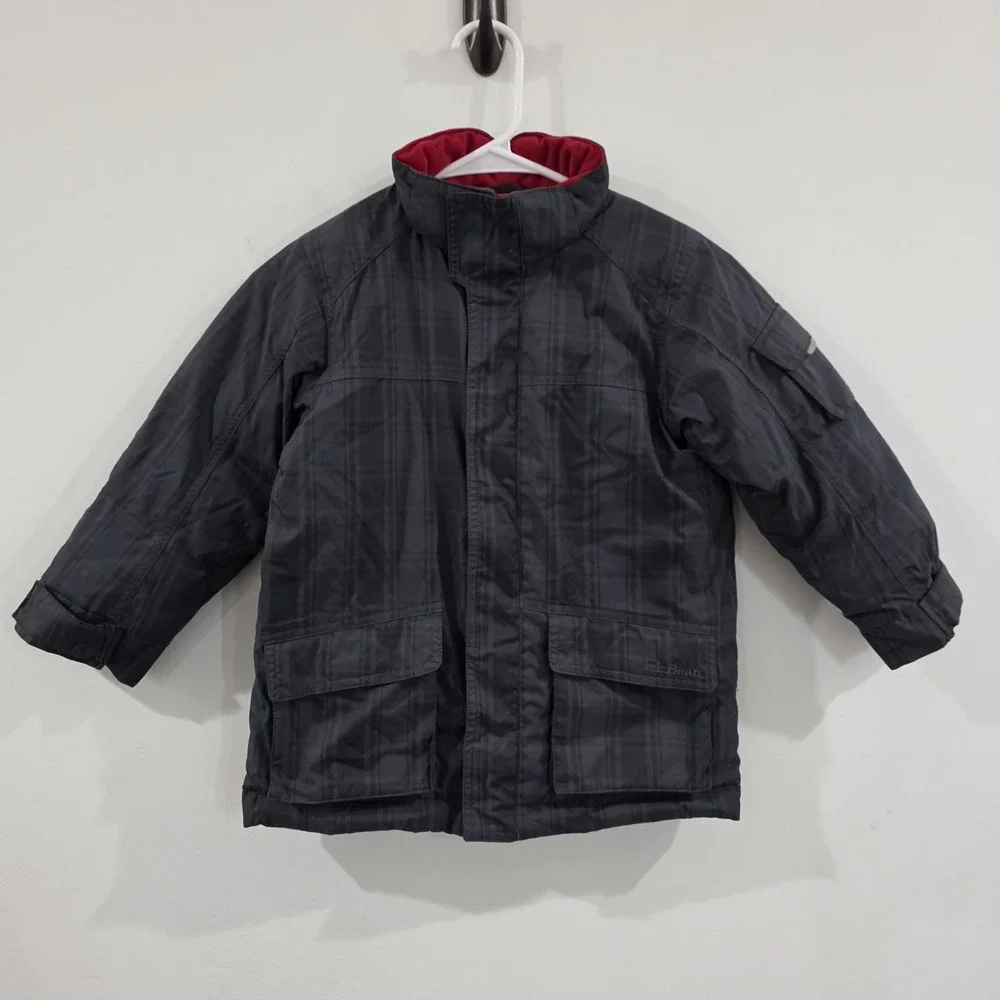 LL Bean Boys Down Filled Puffer Jacket Size 6 Plaid Outdoor Winter Ski